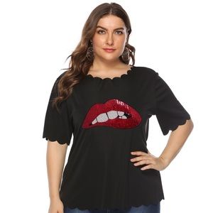 Plus size sequin lip shirt Clearance